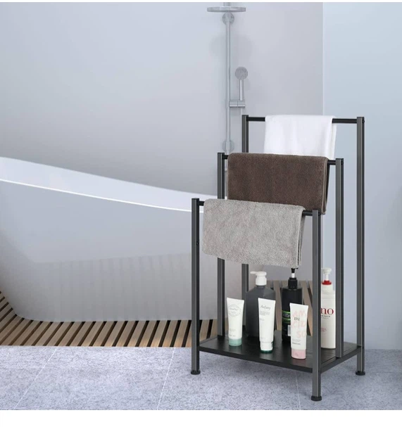 3-Tier Black Metal Towel Rack with Shelf - photo 5