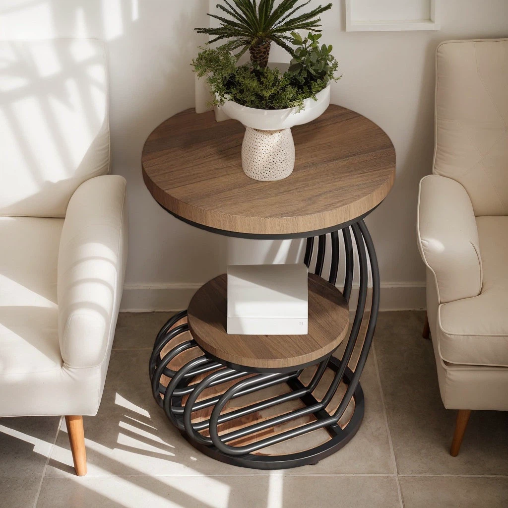 Round Accent Table with Wood Top