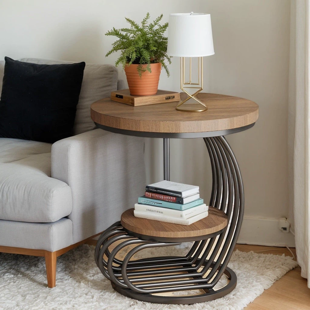 Round Accent Table with Wood Top - photo 2