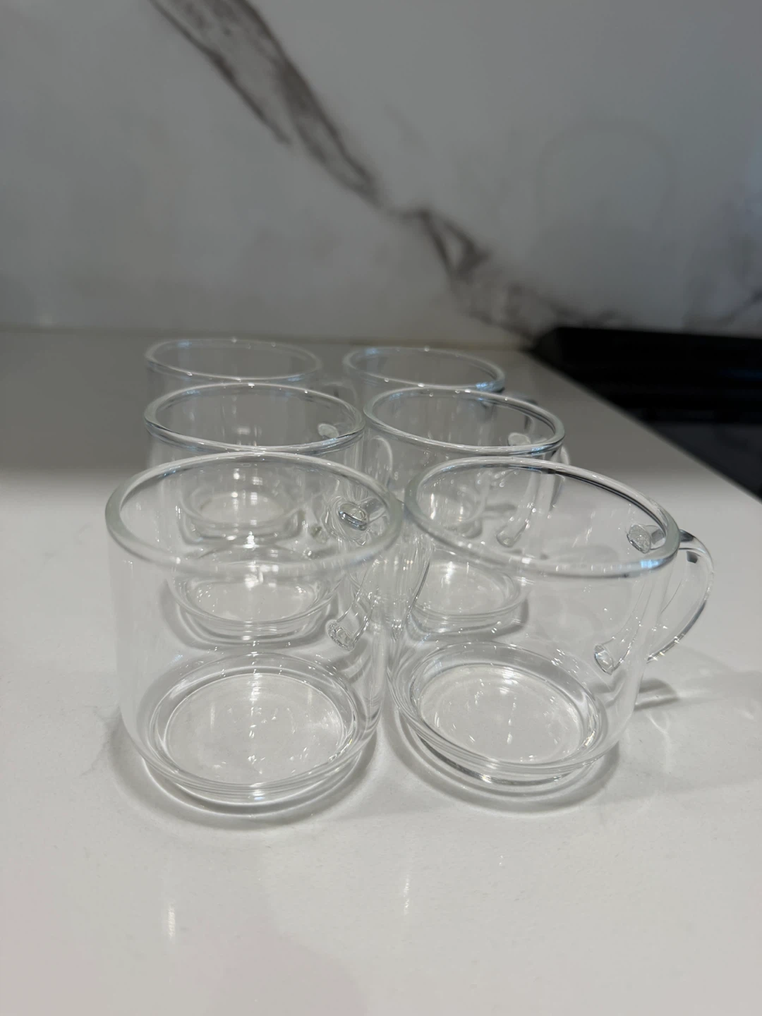 Set of 6 Clear Glass Espresso Cups with Handles