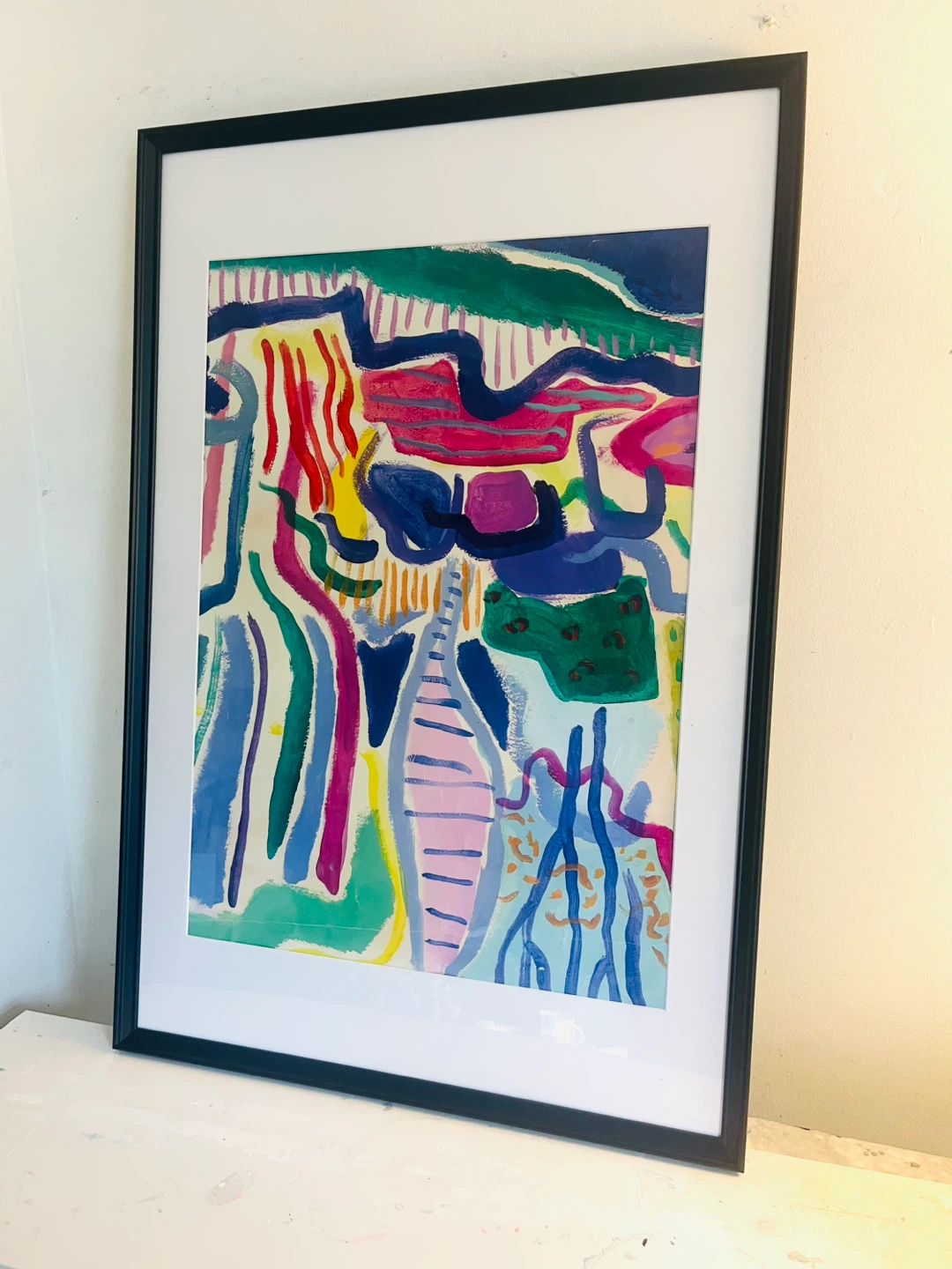 Large Framed Abstract Art Painting 25x37”