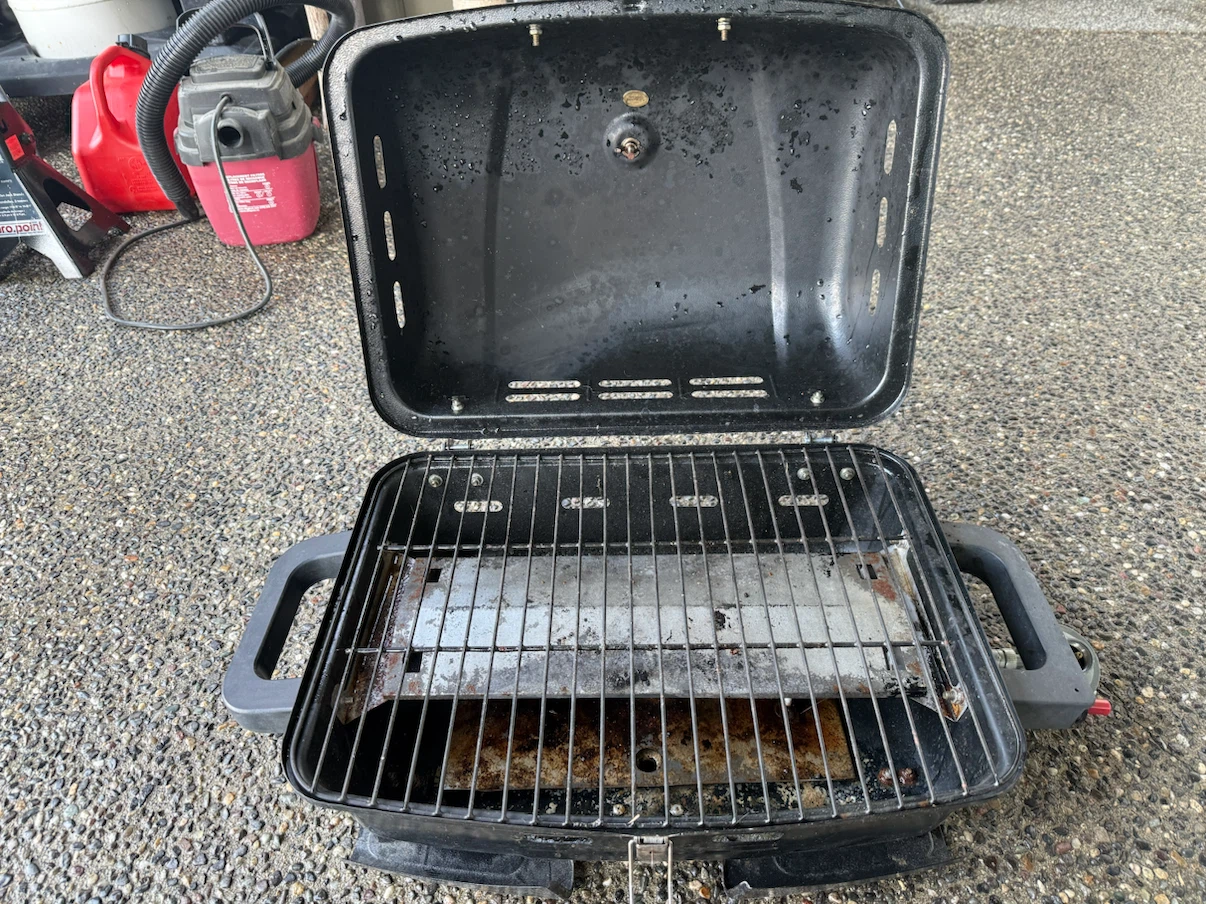 Black portable propane barbecue