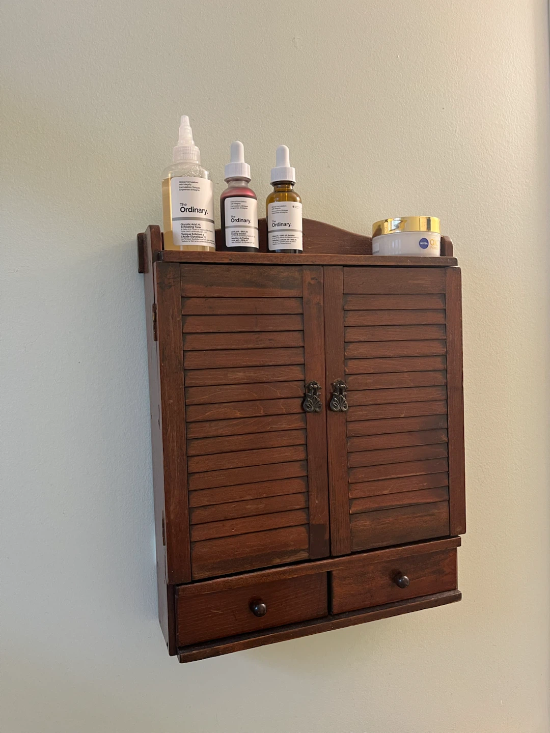 Wooden Wall Mount Cabinet with Doors and Drawers