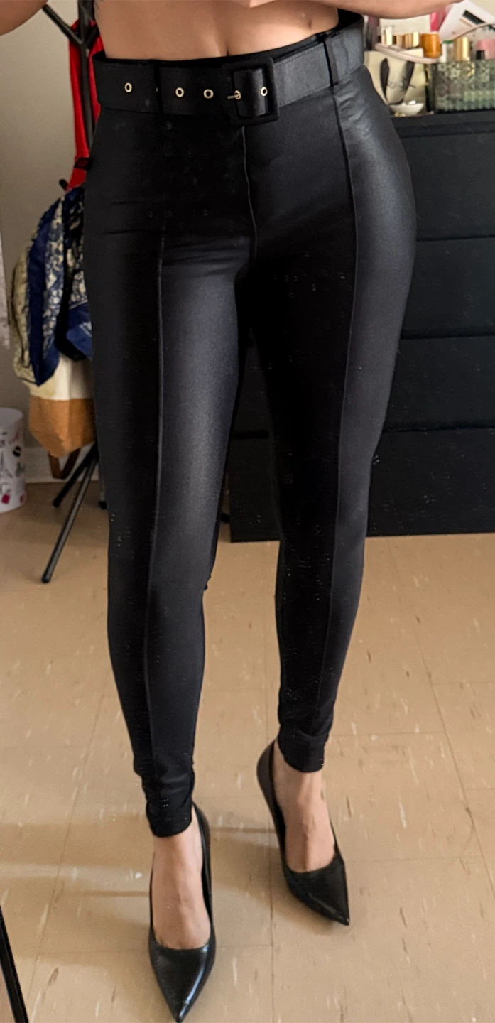 Black High-Waisted Pants with Belt