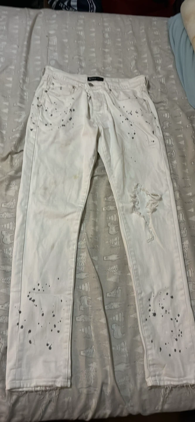 Purple Brand White Jeans with Paint Splatter