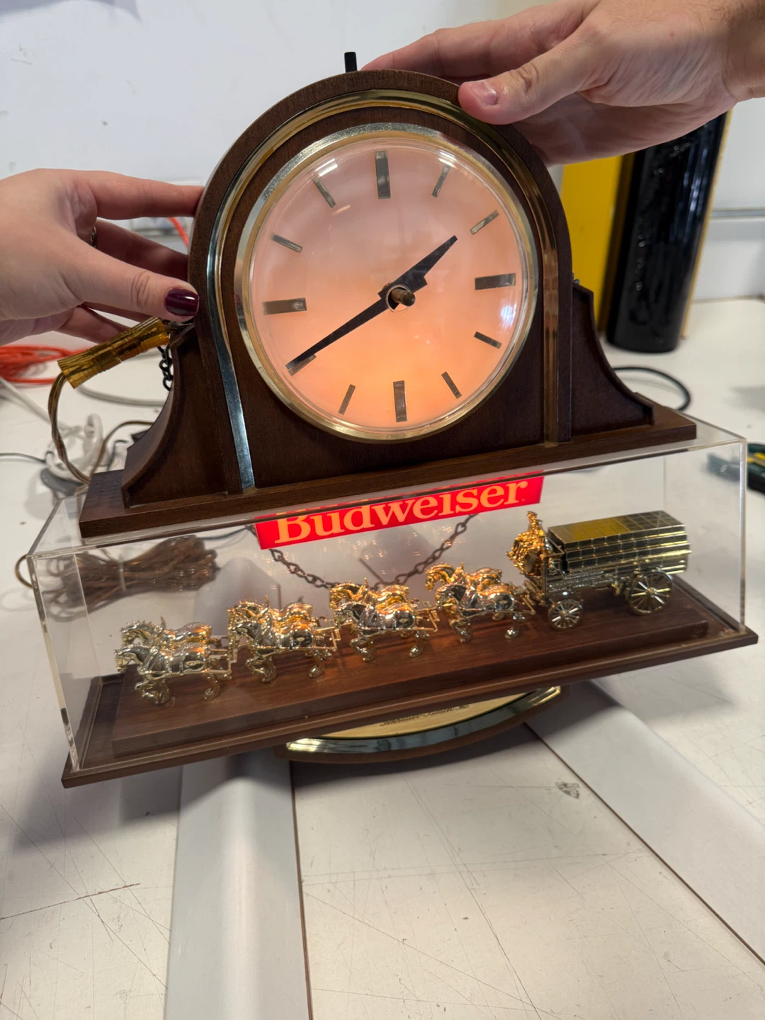 Budweiser Clock with Horse Drawn Wagon Display