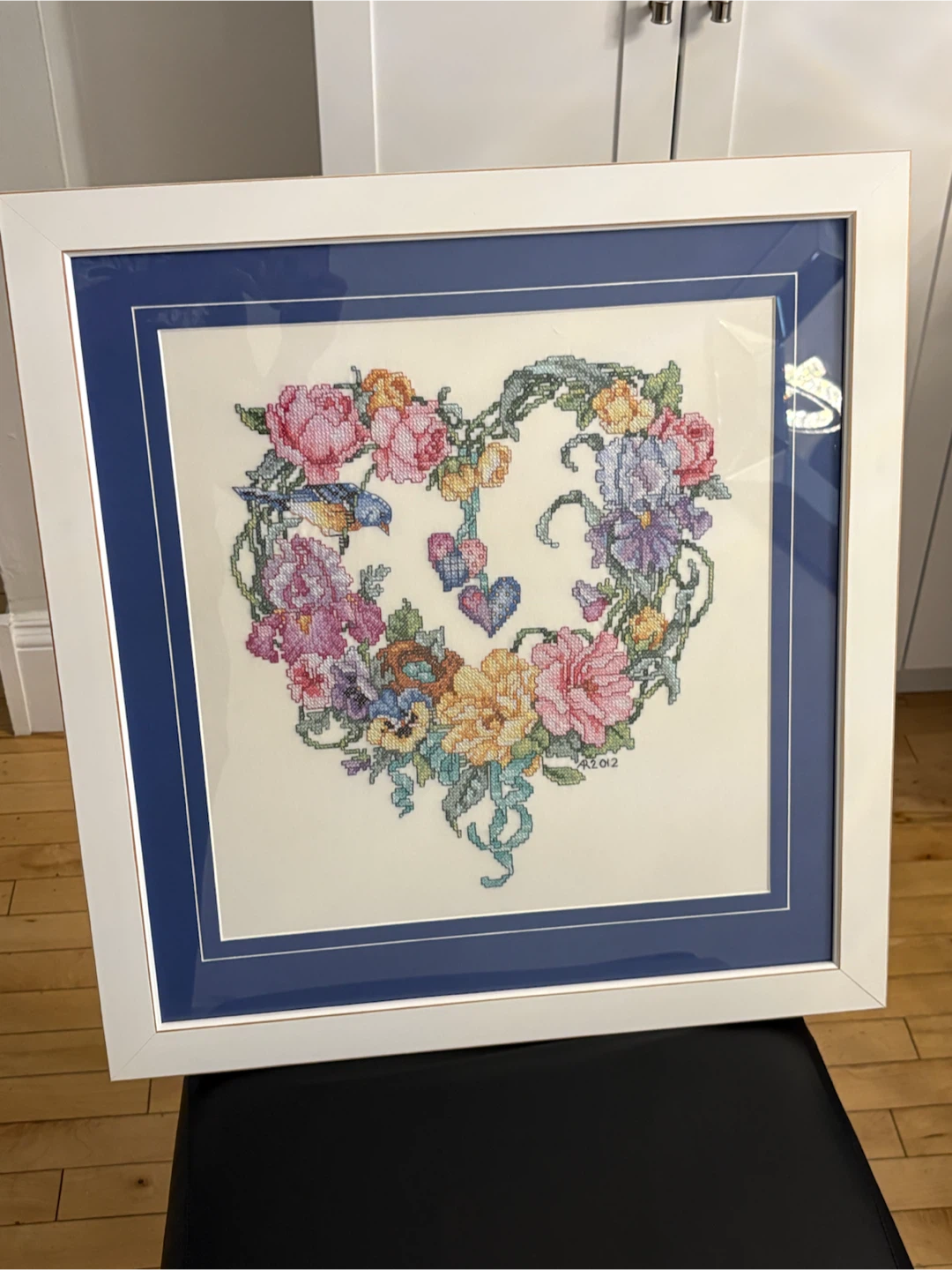 Handcrafted Floral Heart Cross-Stitch Framed Wall Art - photo 4