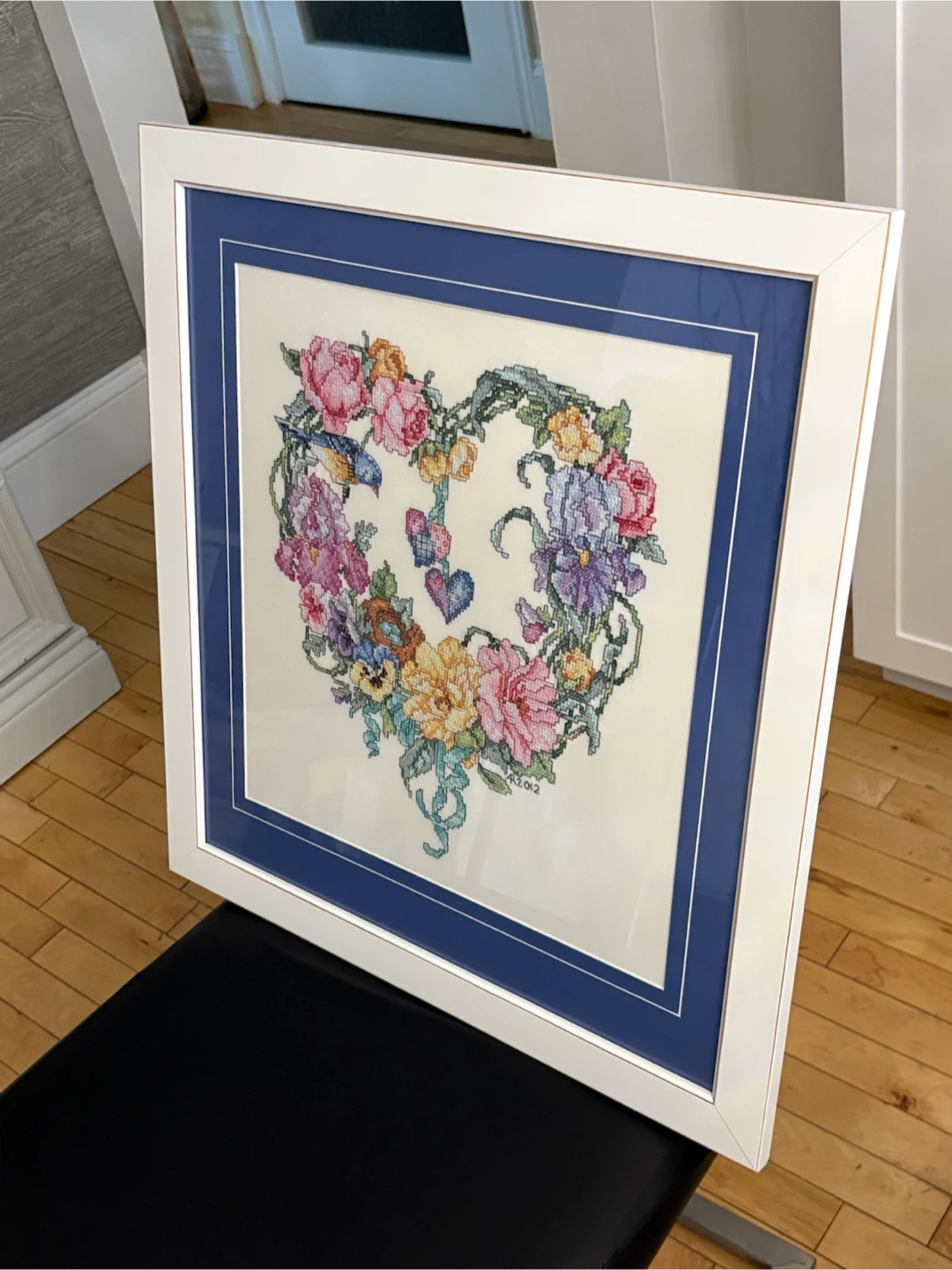 Handcrafted Floral Heart Cross-Stitch Framed Wall Art - photo 5