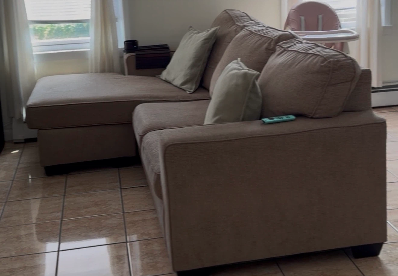 Tan L-Shaped Sectional Sofa