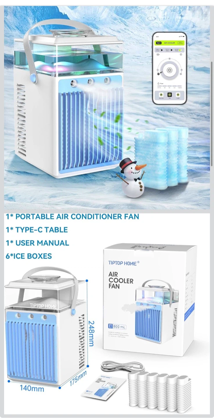Portable Air Cooler Fan with 800ML Water Tank - photo 2