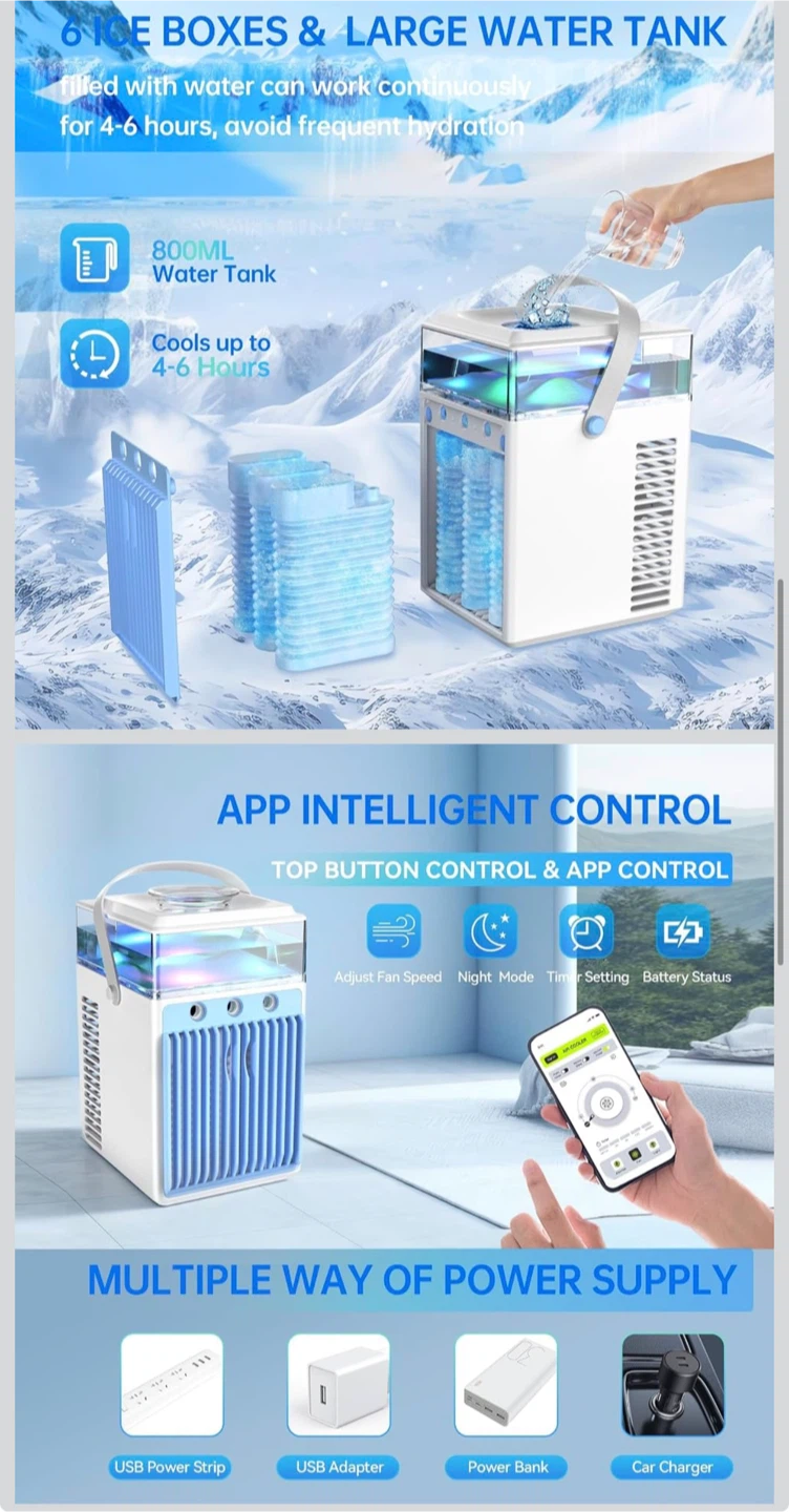 Portable Air Cooler Fan with 800ML Water Tank - photo 3