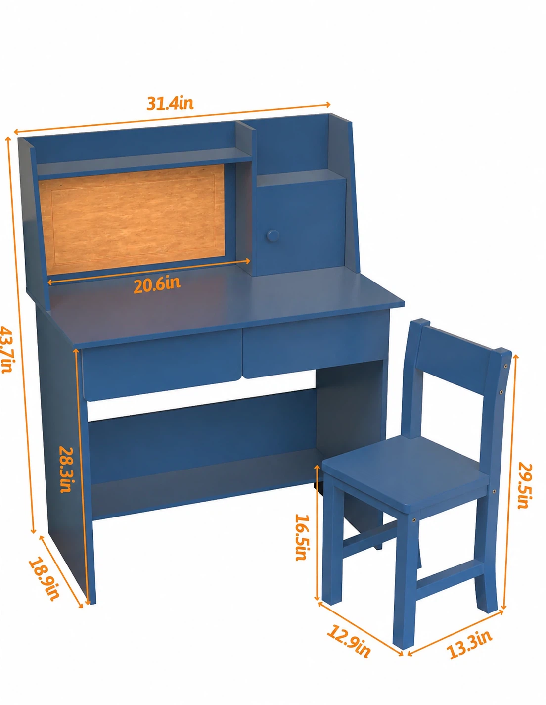 Blue Kids Desk and Chair Set with Built-in Light