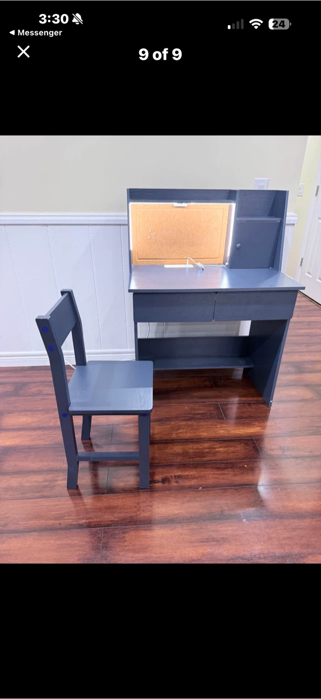 Blue Kids Desk and Chair Set with Built-in Light - photo 2