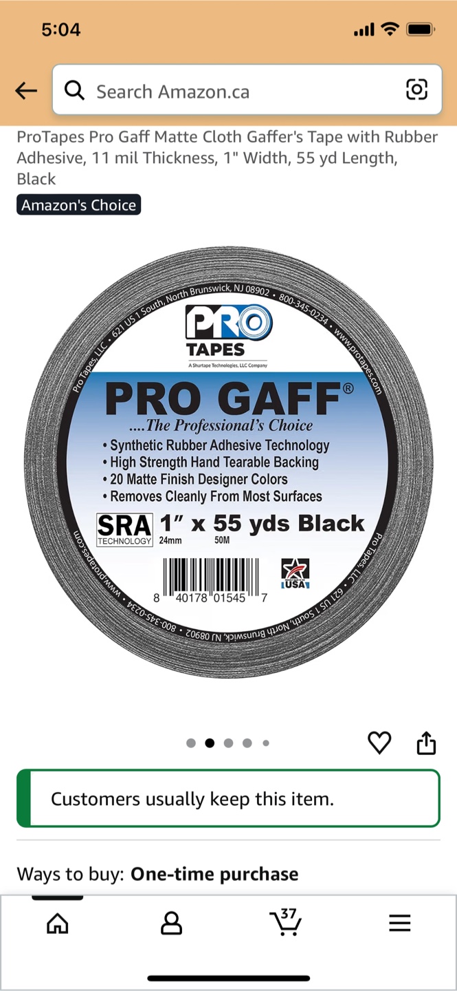 ProGaff Matte Cloth Gaffers Tape Black 1" x 55 yds