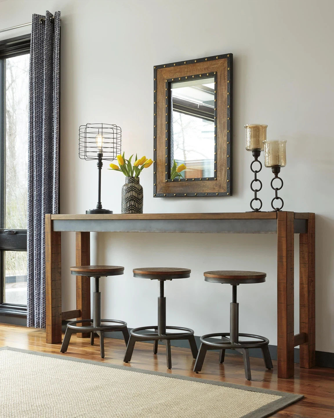 Wood Console Table with Metal Accents