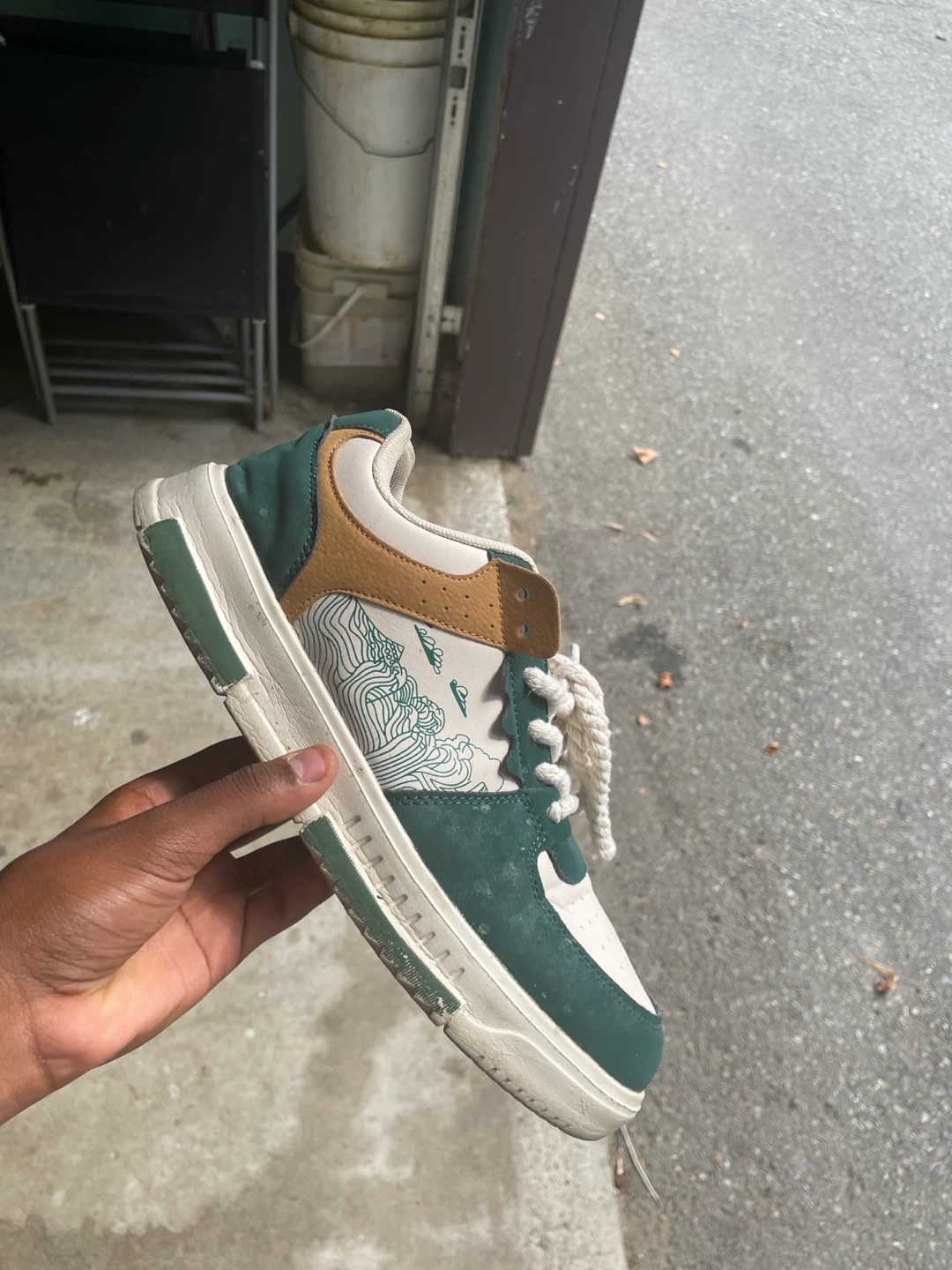 Green and Tan Suede Sneakers