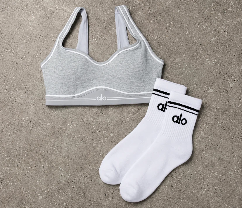 Alo Yoga Grey Sports Bra and White Socks Set