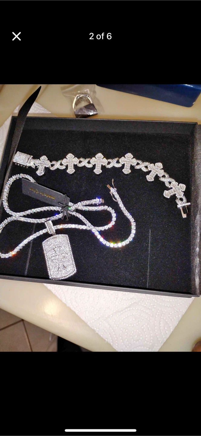 Iced Out Cross Bracelet and Necklace Set