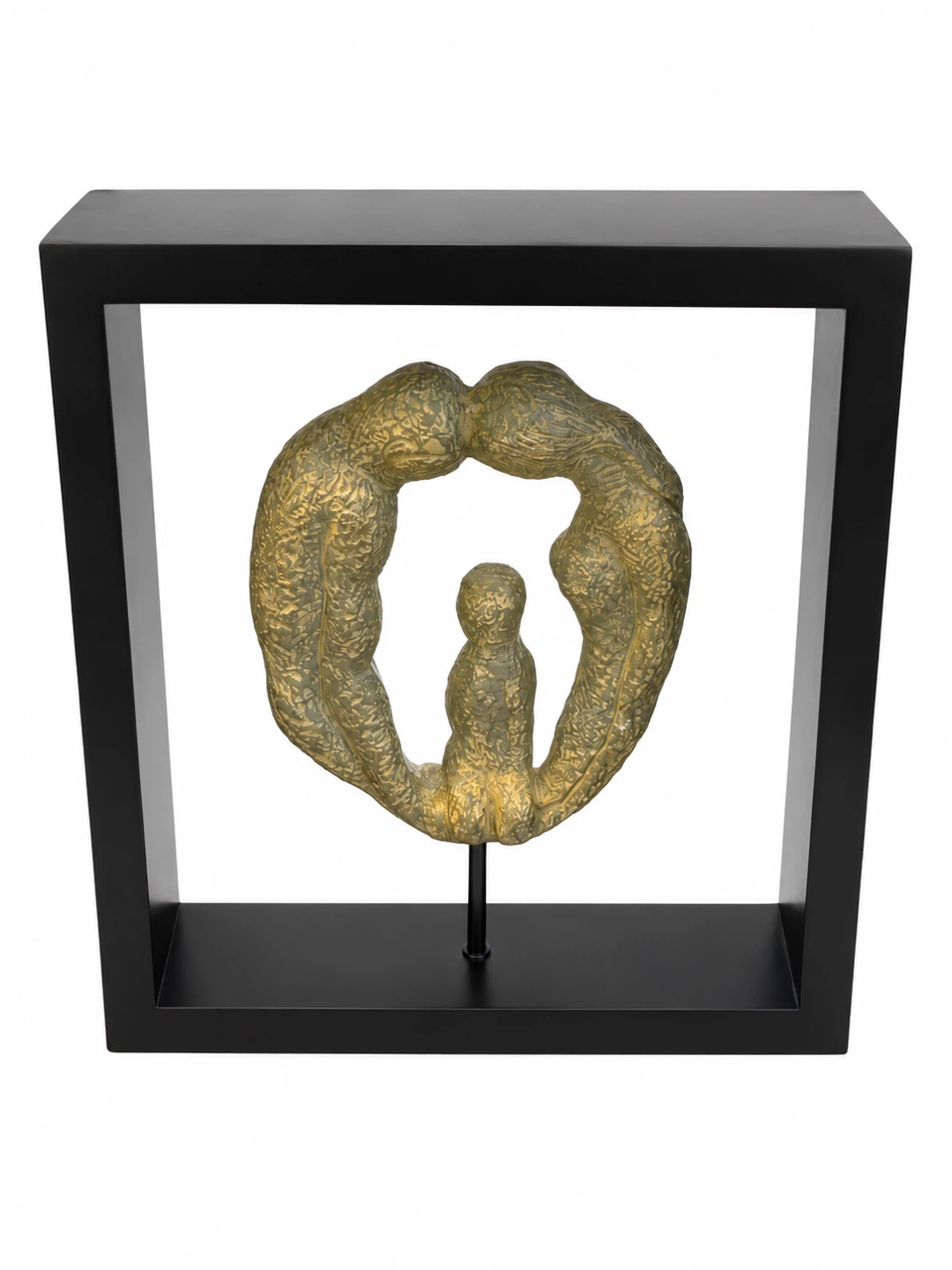Modern Abstract Family Embrace Sculpture in Black Display Frame