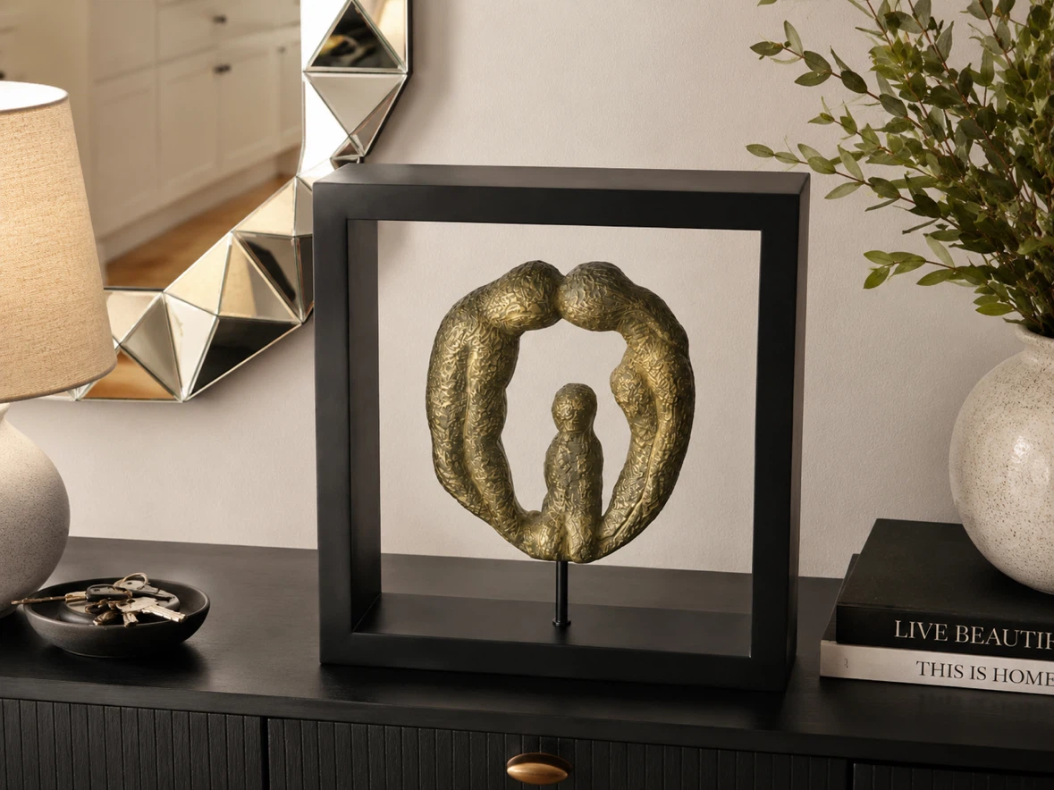 Modern Abstract Family Embrace Sculpture in Black Display Frame - photo 2