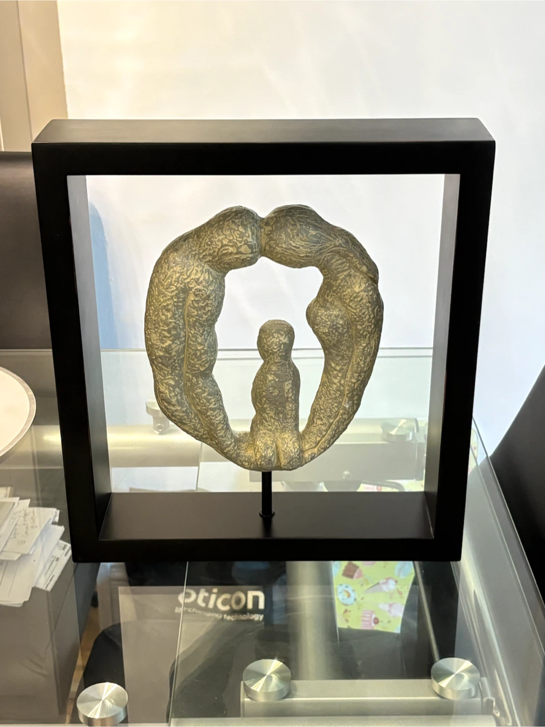 Modern Abstract Family Embrace Sculpture in Black Display Frame - photo 3