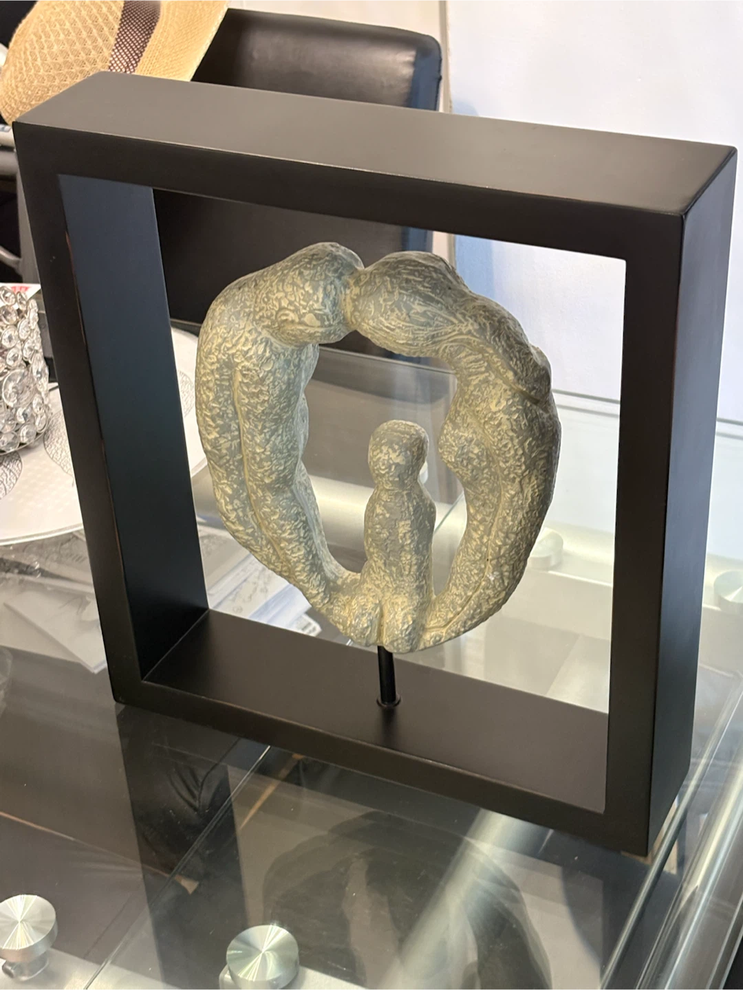 Modern Abstract Family Embrace Sculpture in Black Display Frame - photo 5