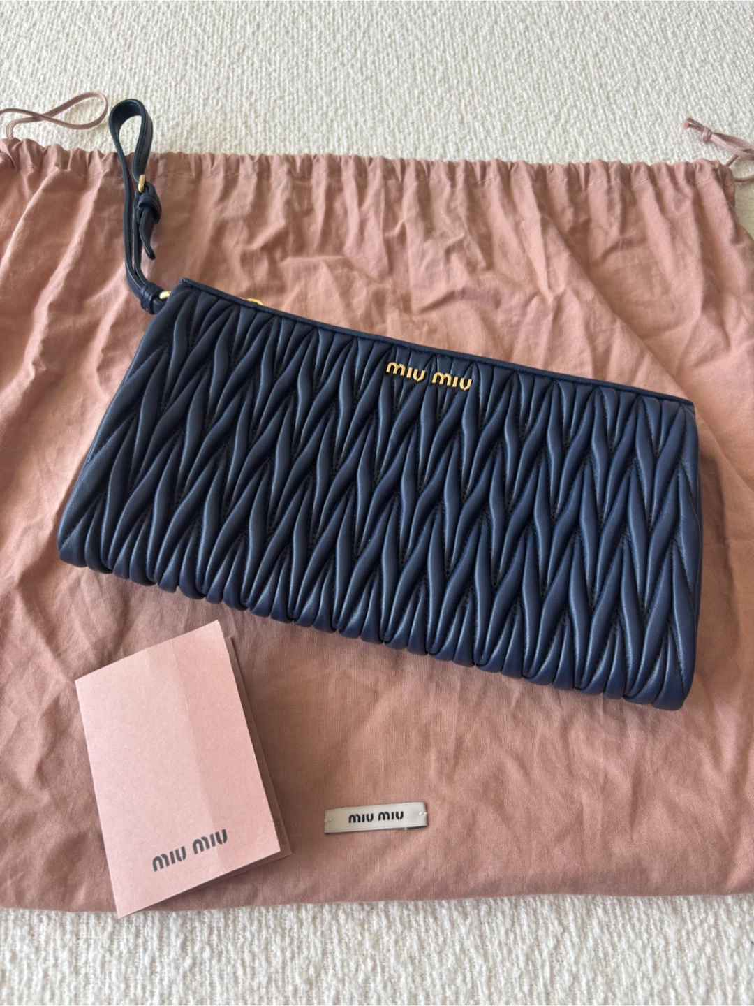 Miu Miu Matelassé Clutch Navy Leather