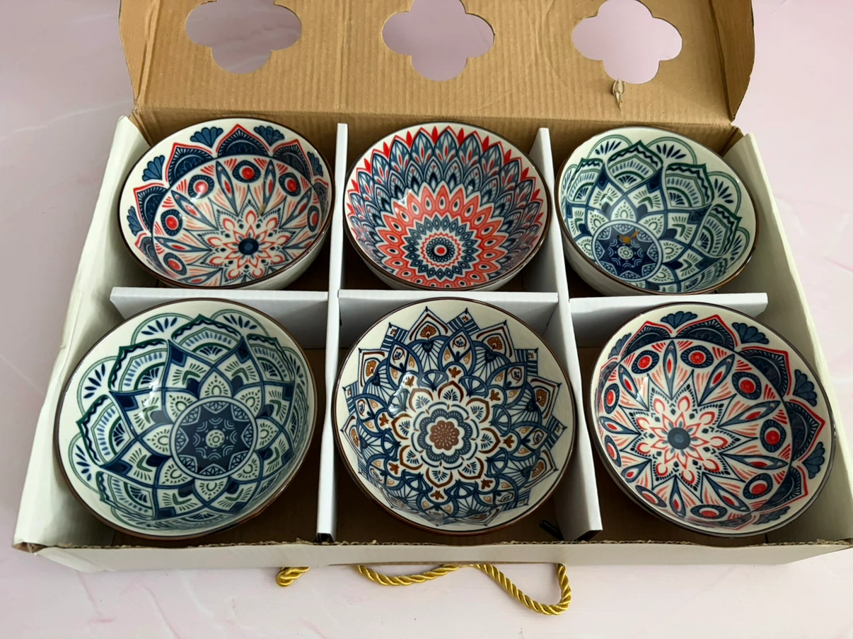New 6 Pieces Small Mandala Porcelain Bowl Set