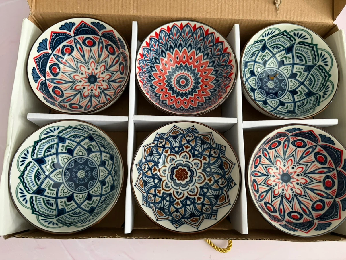 New 6 Pieces Small Mandala Porcelain Bowl Set - photo 2