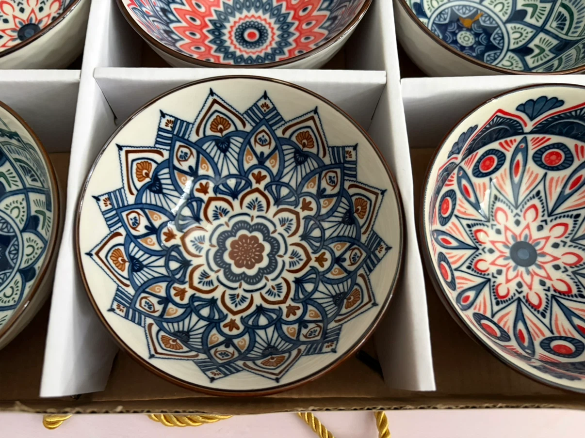New 6 Pieces Small Mandala Porcelain Bowl Set - photo 4