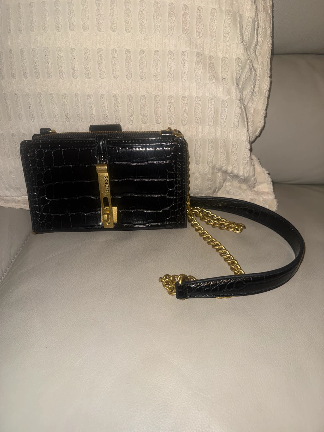 Guess Black Croc Embossed Crossbody Bag
