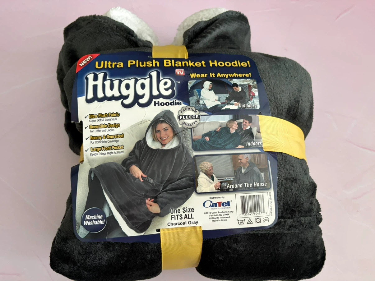 New Huggle Plush Hooded Blanket Charcoal Grey One Size - photo 2