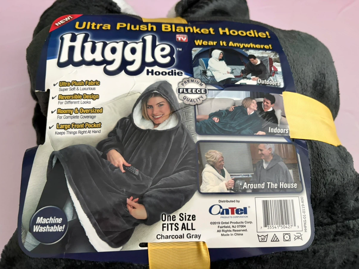 New Huggle Plush Hooded Blanket Charcoal Grey One Size - photo 4