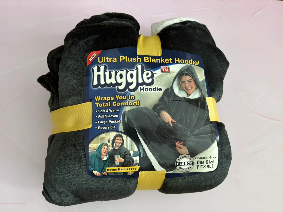 New Huggle Plush Hooded Blanket Charcoal Grey One Size - photo 5