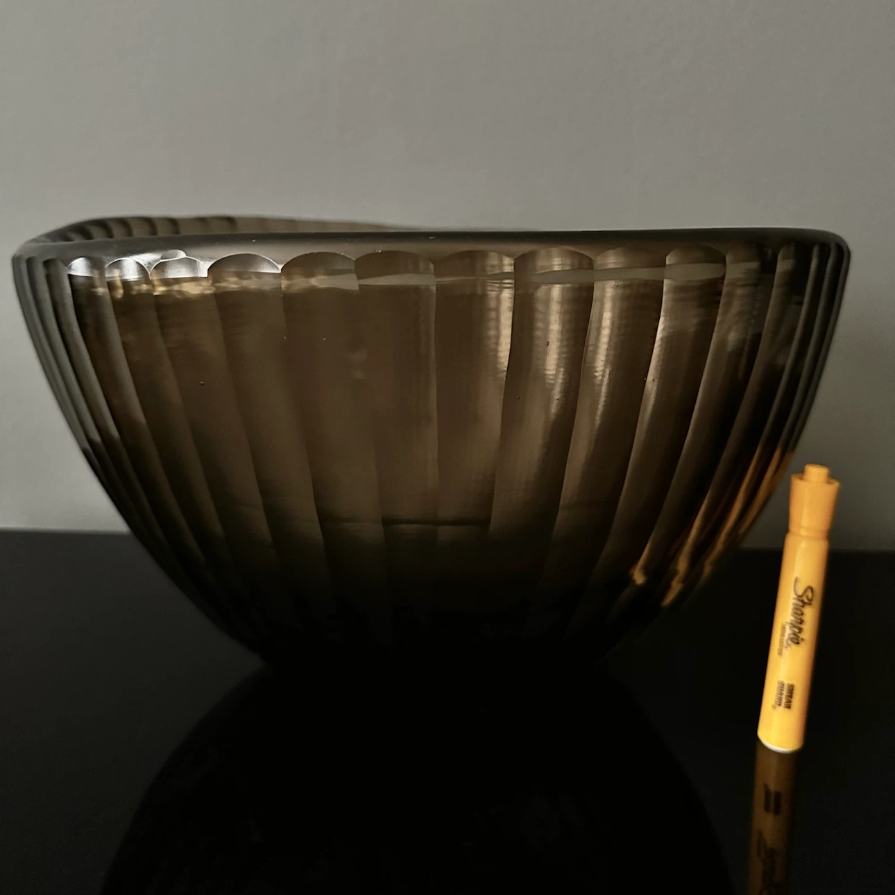 Very Large Ribbed Bowl Amber / Smoke