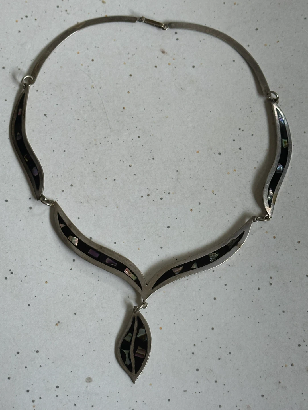Signed Mexican Silver Taxco Abalone Shell Necklace
