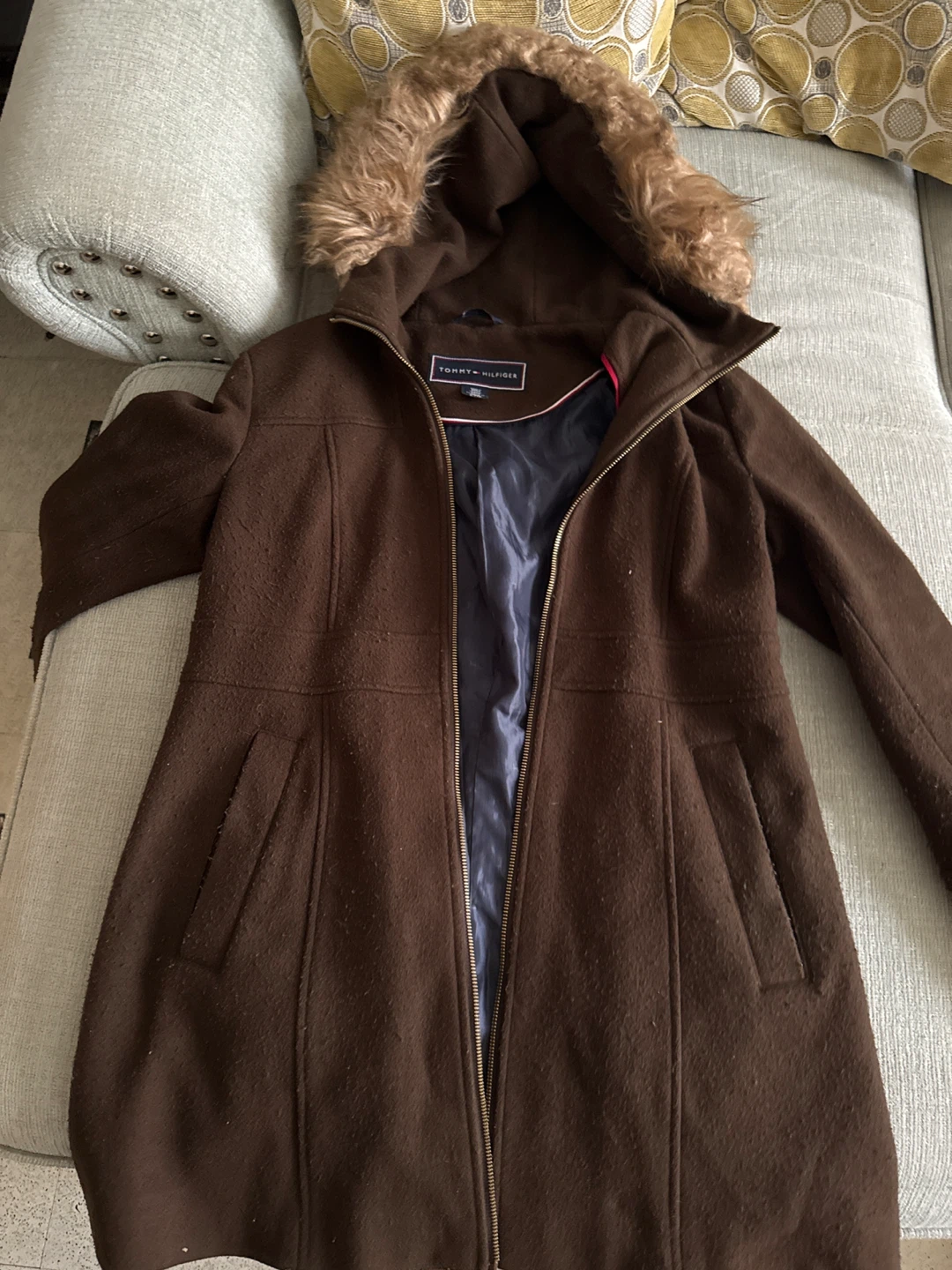 Tommy Hilfiger brown wool blend parka S