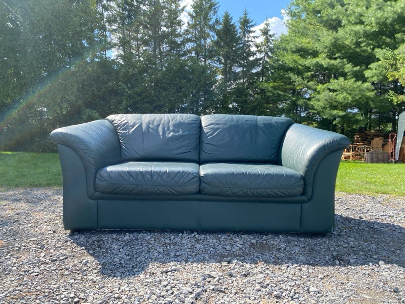 Genuine Leather Green Teal Love seat Sofa (CAN DELIVER) - photo 3