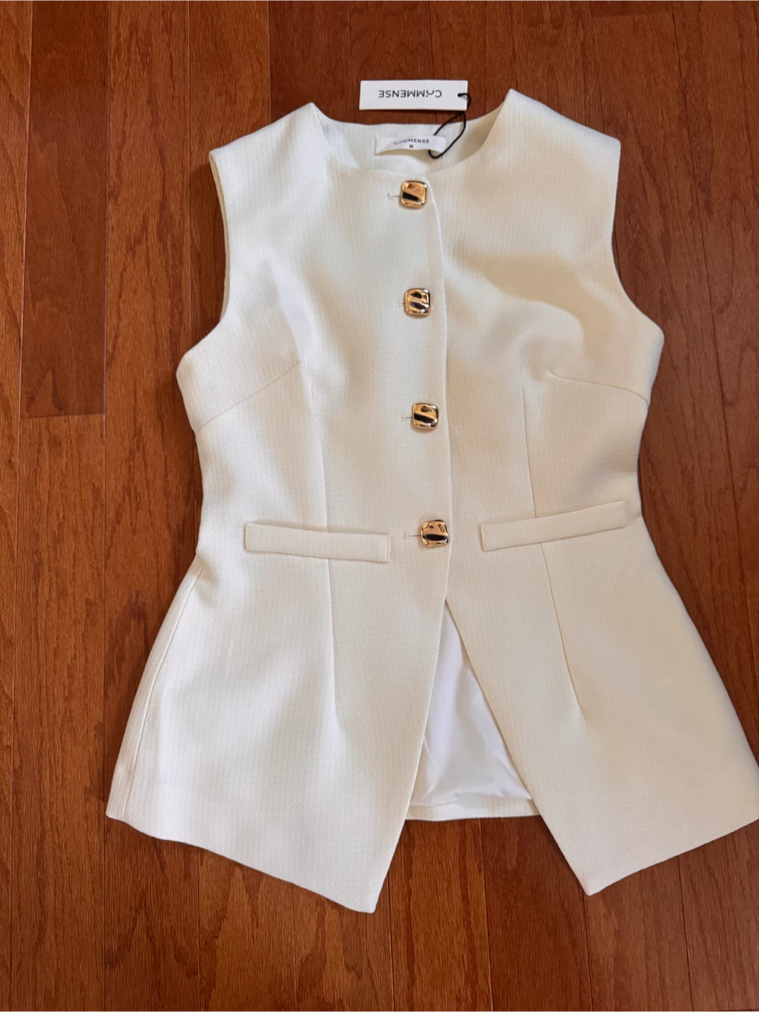 Commense light yellow sleeveless button-up vest size M