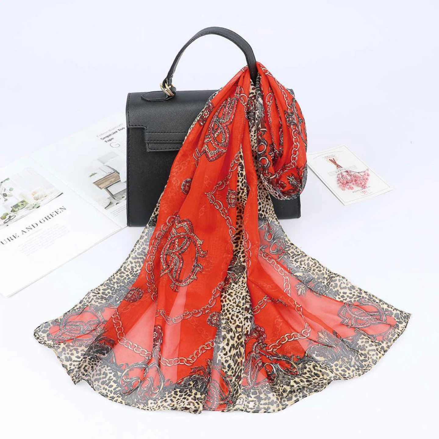 Women's Fashion Scarf - Blue Chain Print - photo 4