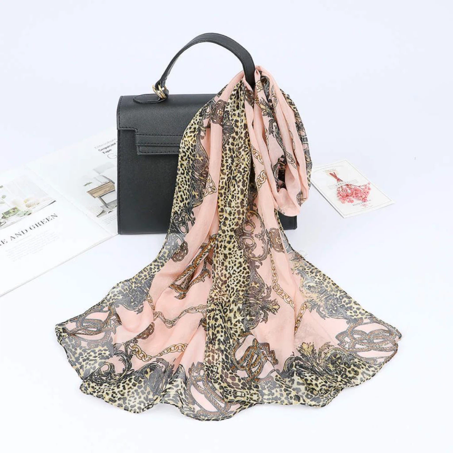 Women's Fashion Scarf - Blue Chain Print - photo 3