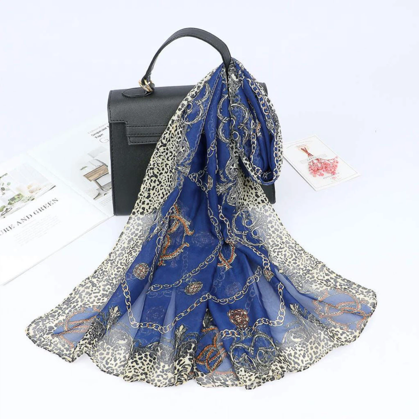 Women's Fashion Scarf - Blue Chain Print - photo 2