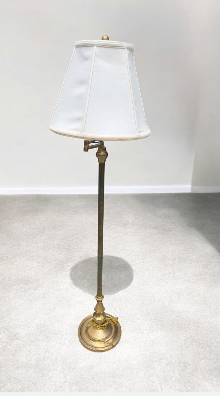 Vintage Brass Floor Lamp with White Shade
