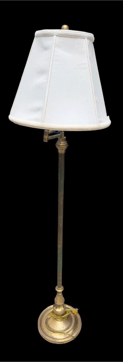 Vintage Brass Floor Lamp with White Shade - photo 2