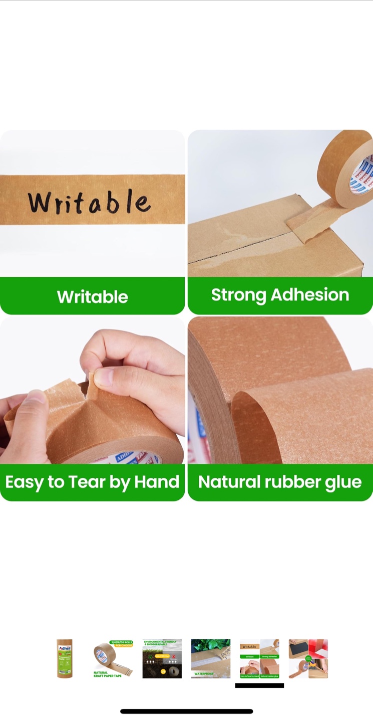 Biodegradable Kraft Paper Tape - 2 Inch x 60 Yards, 6 Rolls - photo 5