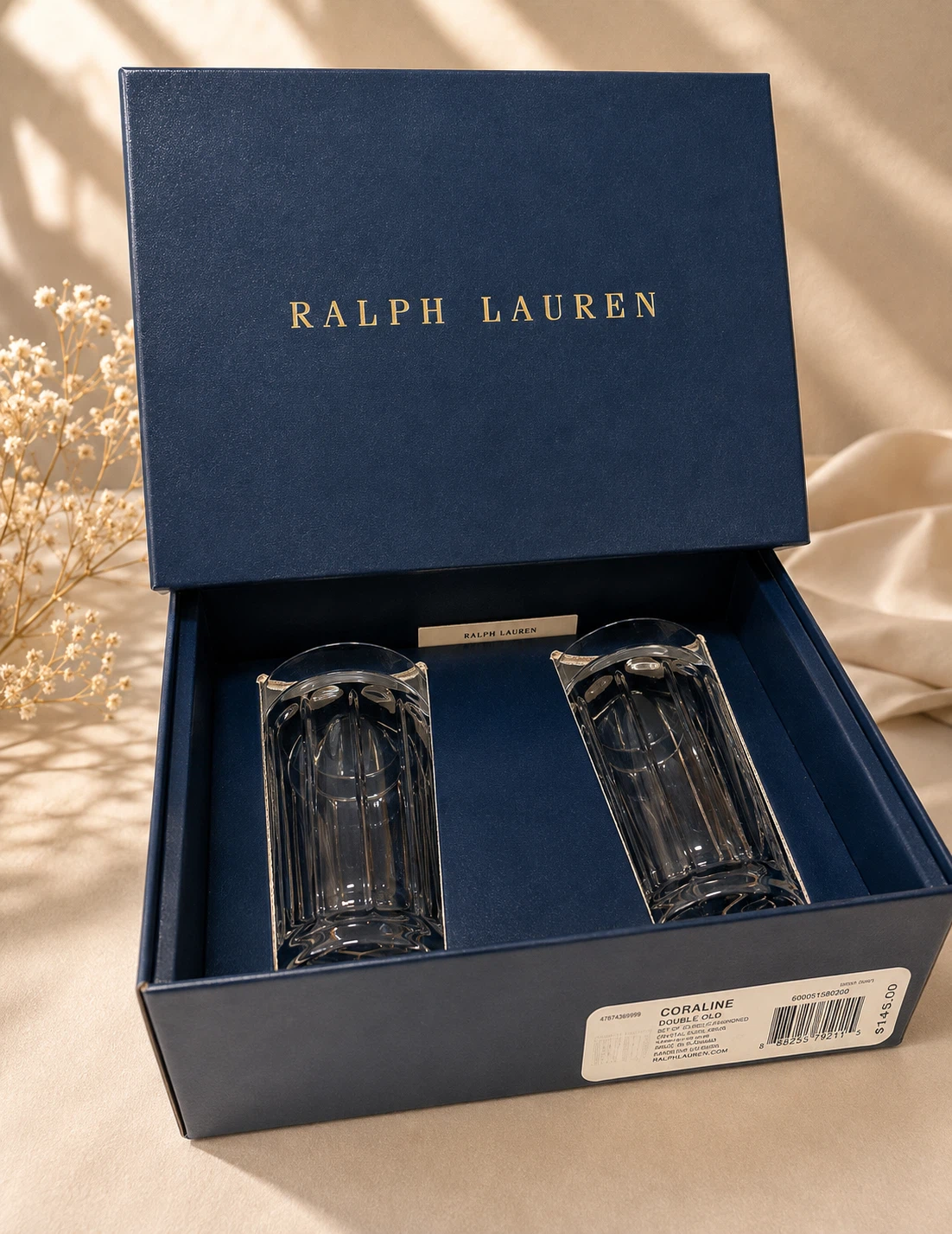 Ralph Lauren Coraline Double Old Fashioned Crystal Glasses Set