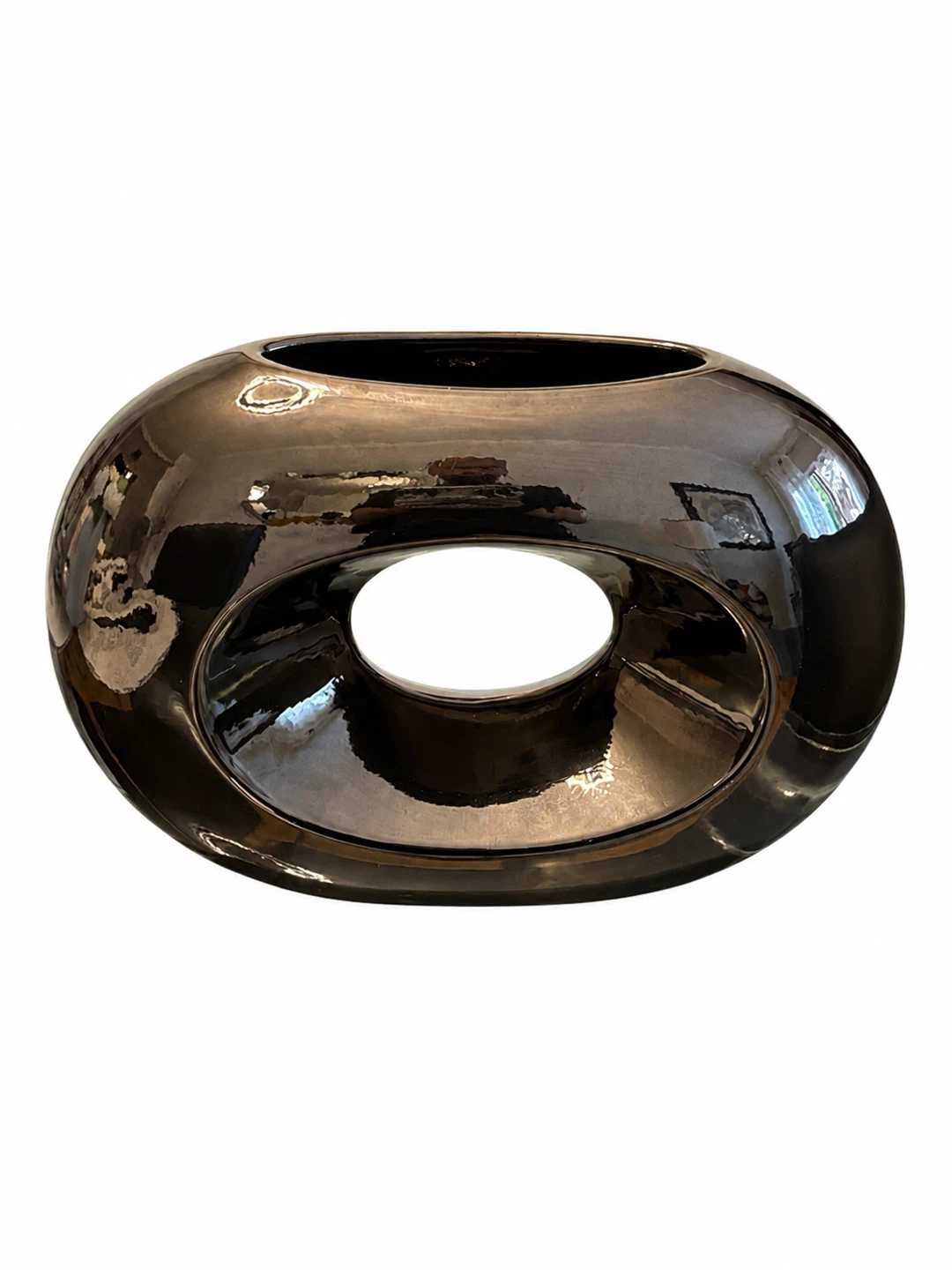 Modern Abstract Metallic Oval Sculptural Vase