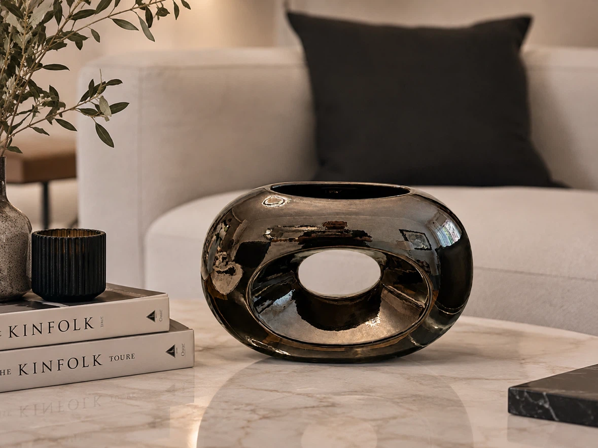 Modern Abstract Metallic Oval Sculptural Vase - photo 2