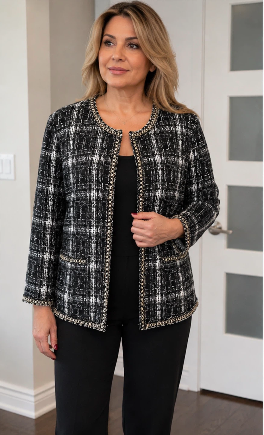 Joseph Ribkoff Black & White Plaid Jacket Size 18