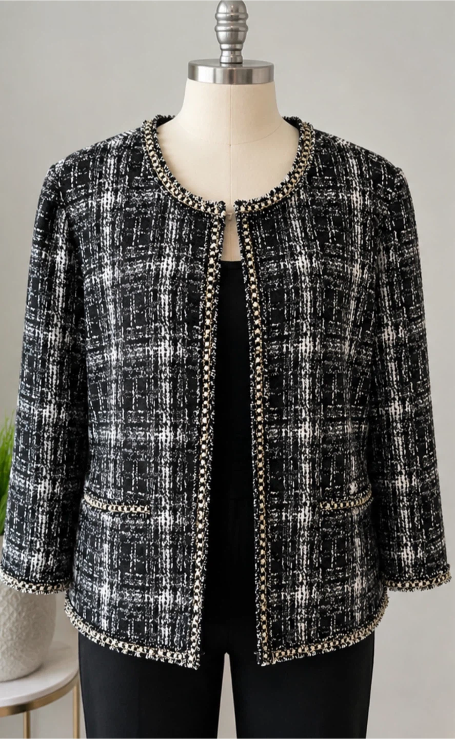 Joseph Ribkoff Black & White Plaid Jacket Size 18 - photo 3